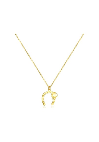 Lucky Charm Nal Yonca Minimal Kadın Gümüş Kolye Altın