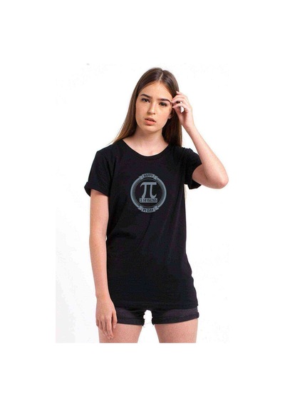 14 Mart Dünya Pi Günü Dj Baskılı Siyah Kadın Tshirt (534285771)