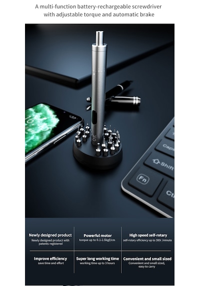 Tbk 008 Ayarlanabilir Torklu Akülü Elektrikli Tornavida 8 Kademeli 2.5 Kgf/cm 24 Uçlu 700mah Hassas Mini Tornavida Seti