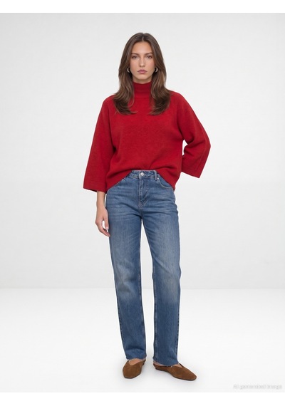 Dilvin 72378 %100 Pamuk Wide Leg Jean Kırmızı