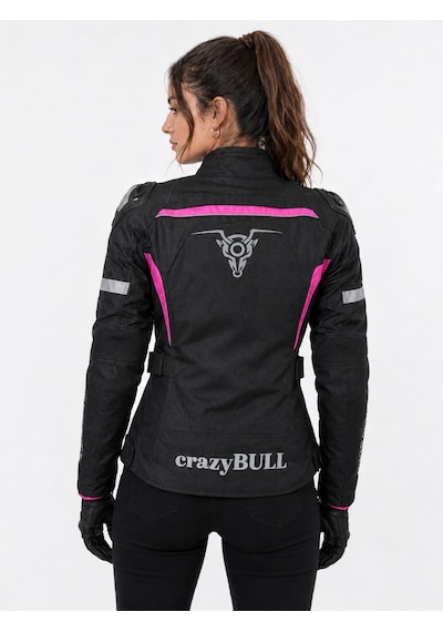 Motokit Crazybull Carmen Pembe Kadın 4 Mevsim 3 Katmanlı Korumalı Reflektörlü Motosiklet Montu