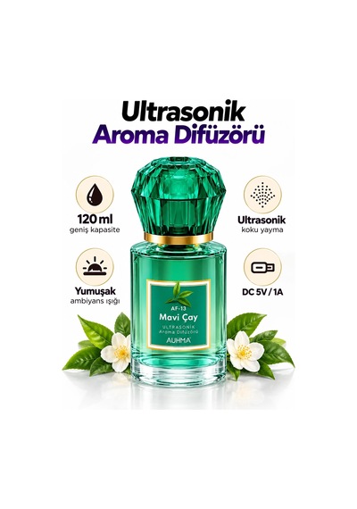 Ultrasonik Aroma Difüzörü 120 Ml Mavi Çay Kokulu Led Işıklı Araç Ve Oda Kokusu Aklby-bsva58