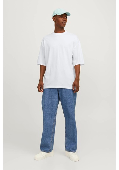 Jack & Jones Erkek Jjecharge Bisiklet Yaka Oversize %100 Pamuk T-shirt 12259975 Beyaz Beyaz