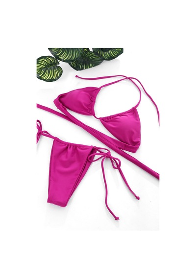 Hepsibayi Kadın Fuşya Yandan Bağlamalı Tangalı Üçgen Bikini Mayo Takımı