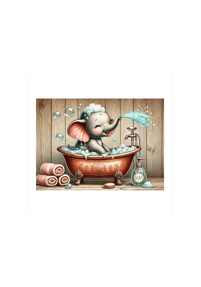 Küvette Banyo Yapan Fil Dekoratif Ahşap Tablo