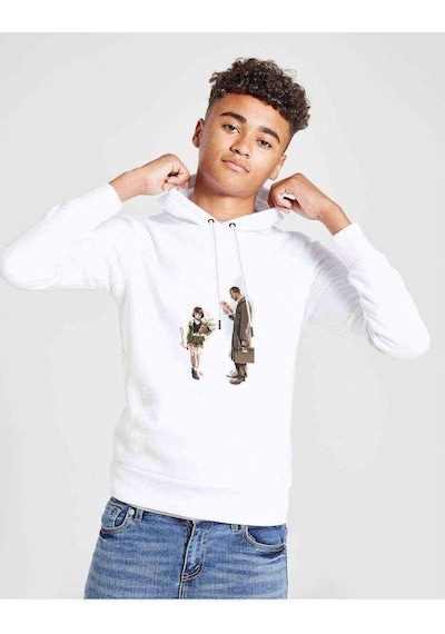 Tshirthane Leon Mathilda Baskılı Unisex Çocuk Kapüşonlu Beyaz Sweatshirt