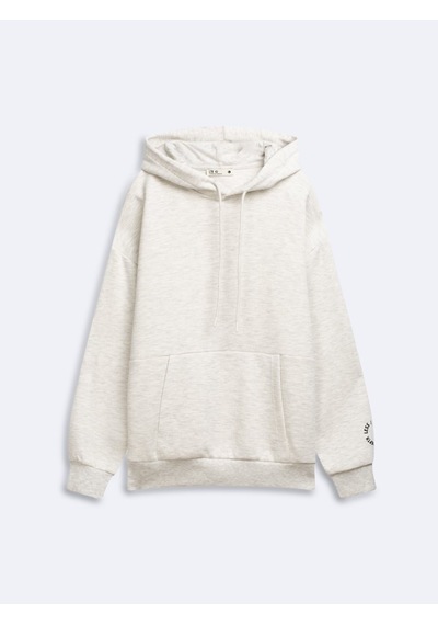LTB Relaxed Fit Kol Baskılı Kapüşonlu Gri Sweatshırt
