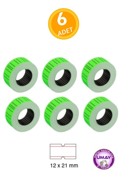 6 Adet Yeşil Çizgili Fiyat Etiketi 12 21 Mm 1 Rulo 800 Adet Yapışkanlı Etiket 6x800 4800