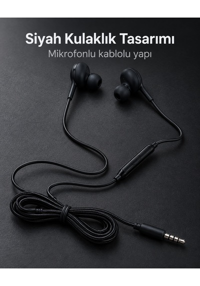 Silikon Uçlu Mikrofonlu Siyah Kablolu Kulak İçi Kulaklık Diğer