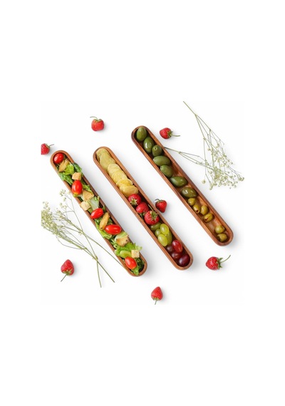 Akasya Ağacından Ahşap Zeytin Tabağı, Zeytinlik,ahşap Zeytin Tepsisi El Yapımı Akasya Ahşap Uzun Kano Tekne Tarzı Çanak - Yemek Servis Tabağı Masa Orta Parça 35cm 5cm Çok Renkli