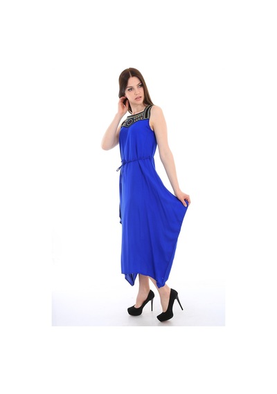 Bigdart 1512 Önü Nakışlı Elbise - Saks 001
