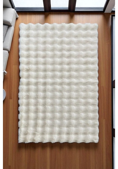 Prizma Bubble Peluş Pos Halı Kaymaz Latex Taban En 75 Ekru