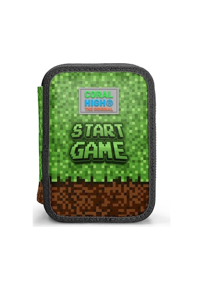 Coral High Kids Yeşil Kahverengi High Craft Desenli Çift Katlı Kalem Çanta 11154 Çok Renkli