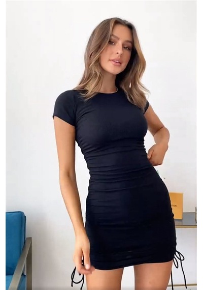 Yandan Büzgülü Mini Elbise Çok Renkli
