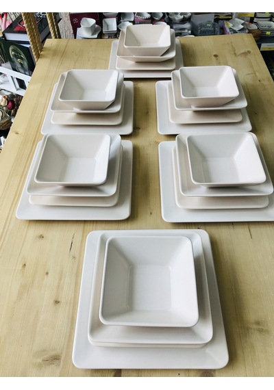 Keramika Mat Krem Kare 24 Parça 6 Kişilik Yemek Takımı