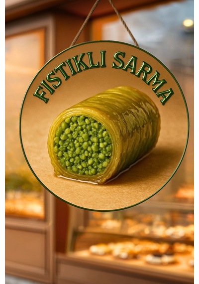 Fıstıklı Sarma Temalı İpli Ahşap Kapı Duvar Süsü, Pastane, Tatlı Dükkanı, Cafe Tablo Dekoru