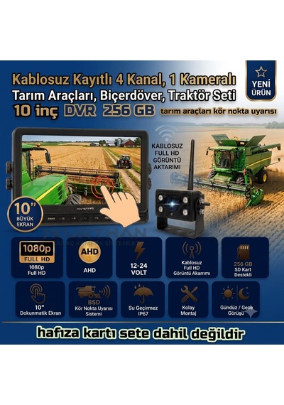 10 İnç Dokunmatik 1 Adet Kablosuz Kamera Ahd 1080p Dvr Monitör Bsd Kör Nokta Sistemli 12 24 V