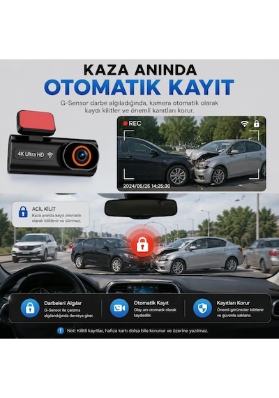 Tr Ultra Hd 4k Mini Ön Ve Arka Araç Kamerası 64gb Hafıza Gece Görüşlü Gps Destekli Kamera