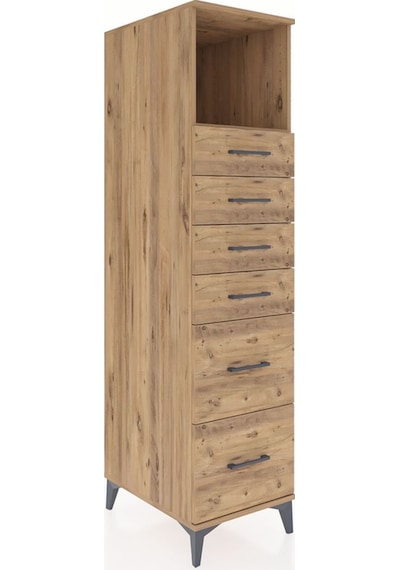Kronos Dolap Tek Raflı 6 Çekmeceli 44x59x182 Çam-çam Çam