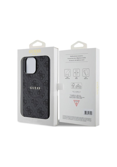 Apple Uyumlu iPhone 15 Pro Max Kılıf Guess Lisanslı Magsafe Özellikli 4g Desenli Yazı Logolu Kapak Siyah