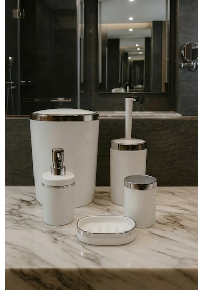 Makri Home Banyo Seti 5'li,akrilik-çöpkovası,wc Fırçalık,sıvı Sabunluk,diş Fırçalık,el Sabunluk Bordo