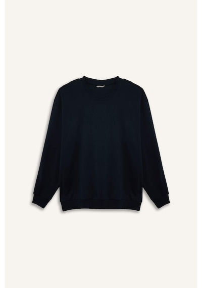 Defacto Boxy Fıt Bisiklet Yaka Pike Sweatshirt H1001ax26spnv64 Lacivert-nv64