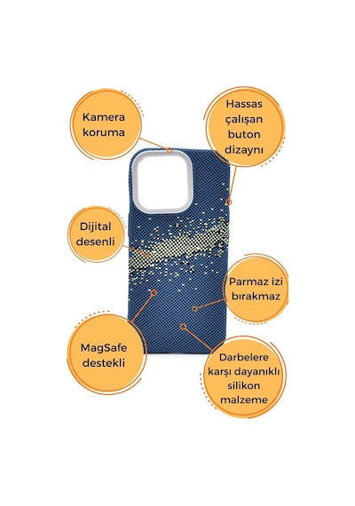 Apple iPhone 16 Pro Uyumlu Dijital Desenli Magsafe Şarj Özellikli Silikon Kapak Kılıf Lacivert