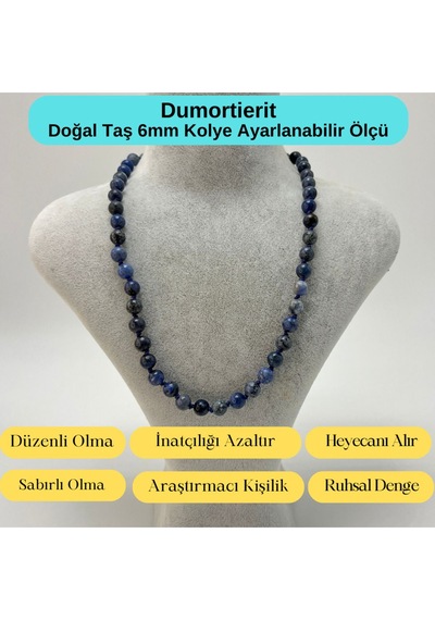 Yıldız Doğal Taş Dumortierit Doğal Taş 6 MM Makrome Kolye 45 CM - 55 CM Ayarlanabilir Lacivert