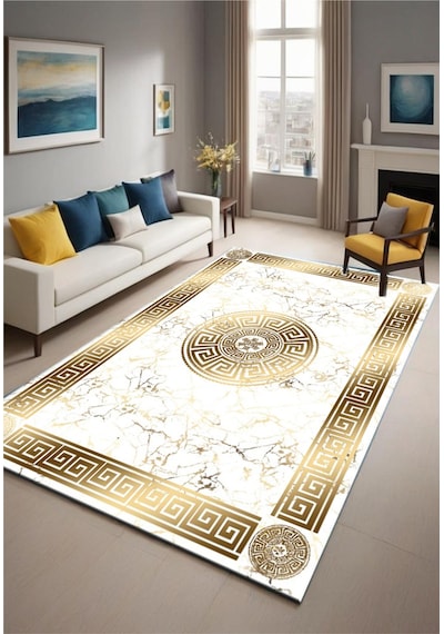 Gold Dijital Baskı Salon Halısı Kaymaz Tabanlı Yıkanabilir Halı Yolluk 342 Gold