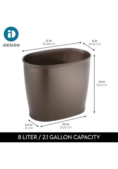 Interdesign Kent Oval Çöp Kutusu, Banyo Mutfak Ofis İçin, Plastik, 30,5x20,3x25,4cm, Kahverengi 10l Siyah