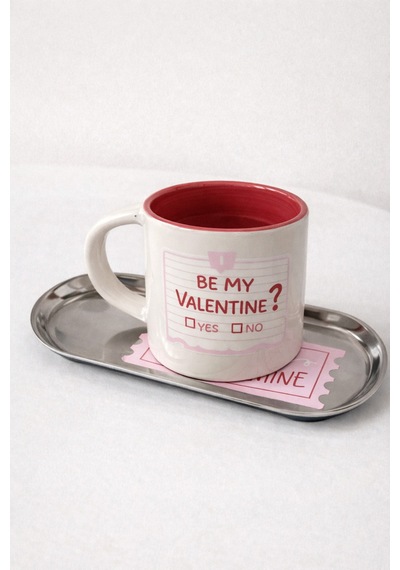 Be My Valentine Sevgililer Günü Kupa & Tepsi Hediye Seti Özel Kutusunda Krem - 836382116 Krem