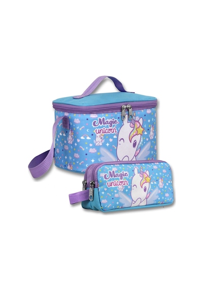 Ümit Çanta Yalıtımlı Beslenme Çantası Ve Kalemlik Seti Mor - Turkuaz Kız Çocuk Magic Unicorn Baskılı Setumt6016