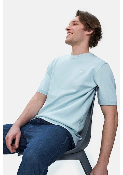 Ucla Fared Gök Mavi Bisiklet Yaka Triko Nakışlı Standard Fit Erkek Tshirt Gök Mavi