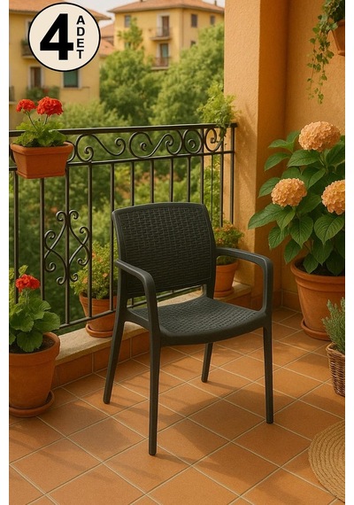 4 Adet Rattan Lüx Antrasit Sandalye/balkon-bahçe-teras Çok Renkli