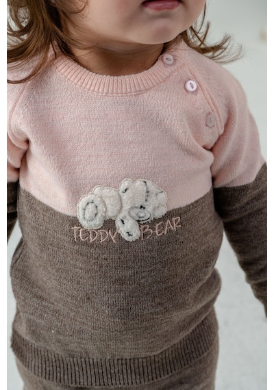 Babyhola Çocuk Teddy Bear Detay Kazak Pantolon Bere Triko Kışlık Takım 22113 Kahverengi