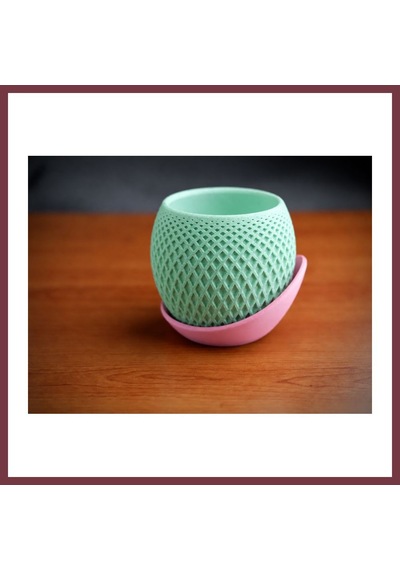 Storeşahin 3d Baskı Küre Saksı - Kafes Dokulu İki Parçalı Dekoratif Saksı - Mint-pembe Shn0720