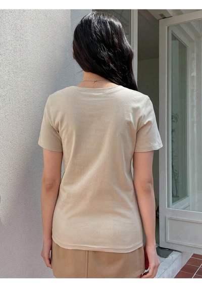 Uyguntarz Unisex Los Angeles Baskılı Tasarım Tshirt Bej