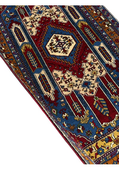 El Dokuması Yahyalı Halısı 110x190 Kırmızı Lacivert Kök Boyası Yün Halı