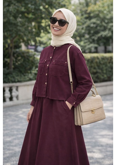 Esra Butik78 Gabardin Kumaş Gizli Cepli İkili Takım Uzun Etekli Tesettür Şık Rahat Kombin Bordo Esra Butik78 Gabardin Kumaş Gizli Cepli İkili Takım Uzun Etekli Tesettür Şık Rahat Kombin Bordo