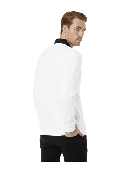 Deepsea Erkek Beyaz Relax Fit İçi Polarlı Polo Yaka Sweatshirt Pamuklu Kalın Sweatshirt 2600762 Beyaz