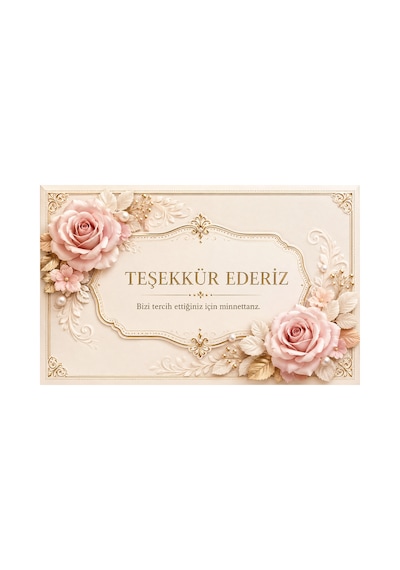 3d Görünümlü Premium Teşekkür Kartları Seti Zarif Çiçek Ve Altın Detaylı Tasarımlar - Beyaz - 036