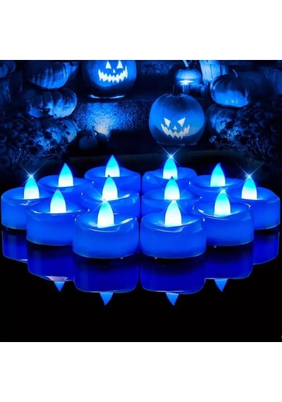 Blue Led Light Candles 24 Adet Mavi Led Işıklı Mum Mavi Led Mum Mavi Işıklı Mum Romantik Dekor Mum Mavi