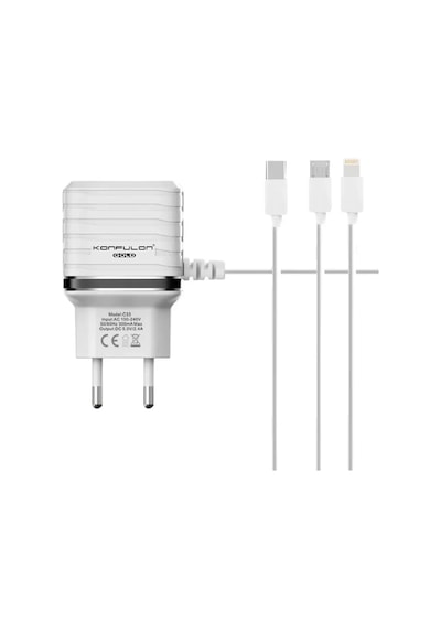 Mey İthalat C33 Hızlı Şarj Cihazı 3in1 Dahili Micro Usb Kablolu