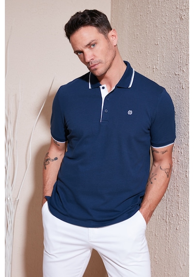 Buratti Pamuklu Slim Fit Şerit Detaylı Düğmeli Polo Yaka 3'Lü Paket Erkek T Shirt 5902118S3 Siyah-Beyaz-Indigo