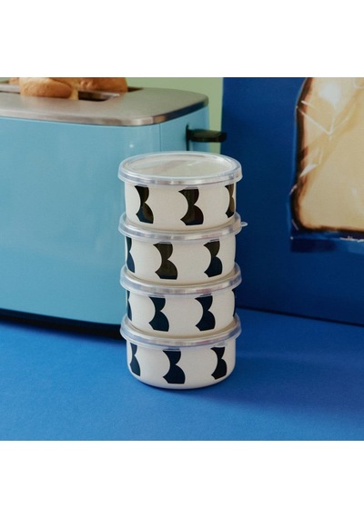 Emaylabxpeppythings Milky Emaye 4 Lü Kapaklı Kase Çerezlik, Kahvaltılık, Reçellik, Zeytinlik, Sunumluk Seti 8cm 200 Ml Beyaz - Siyah