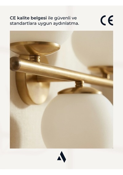 Trivon Üçlü Cam Aplik Beyaz & Bal Renk Seçenekli, Gold Metal Gövde Modern Duvar Aydınlatma Beyaz