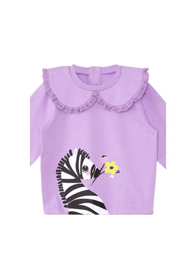 Denokids Zebra Kız Bebek Sweatshirt - Lila