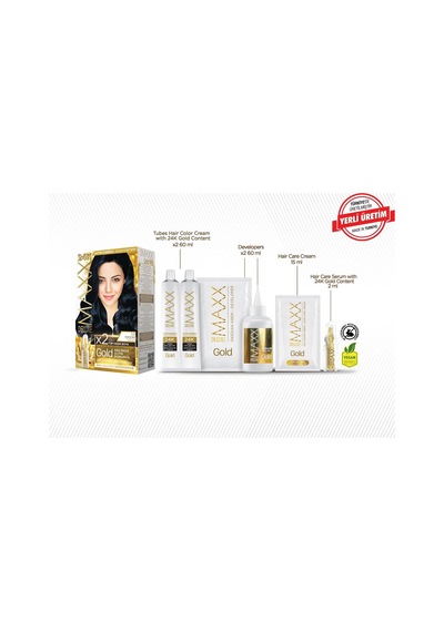 Gold Serisi 24k Altın Parçacıklı Serum İle 1 Kutu 2 X 50 Ml Ve Geliştiriciler Saç Boyası Mavi Siyah 1.1