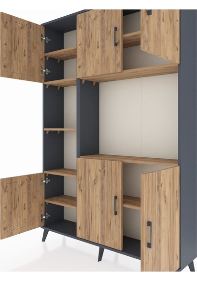 Arges Dolap 9 Raflı 6 Kapaklı 132x30x195 Antrasit-çam/çam Antrasit