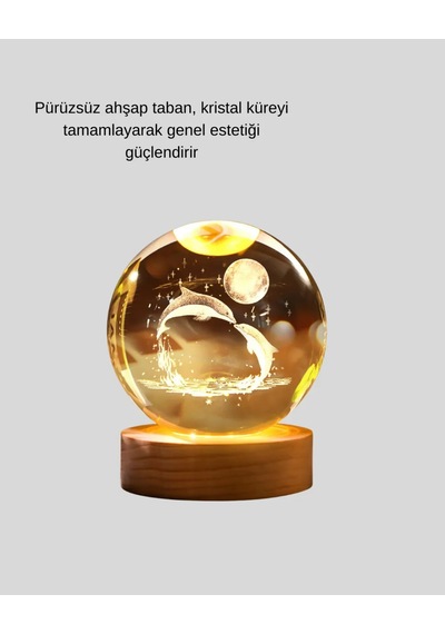 Astraltech Kristal Küre Usb Işıklı Yunus Dekoratif Gece Lambası Çok Renkli
